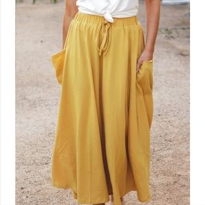 Tickled Teal Yellow Maxi Skirt-XL